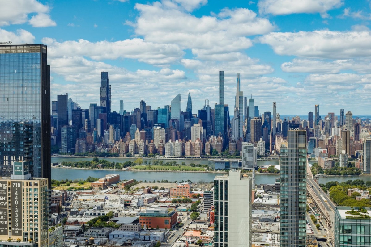 An aerial view of the New York City skyline