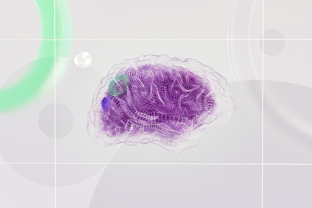 An abstract 3D rendering of a digital brain representing AI