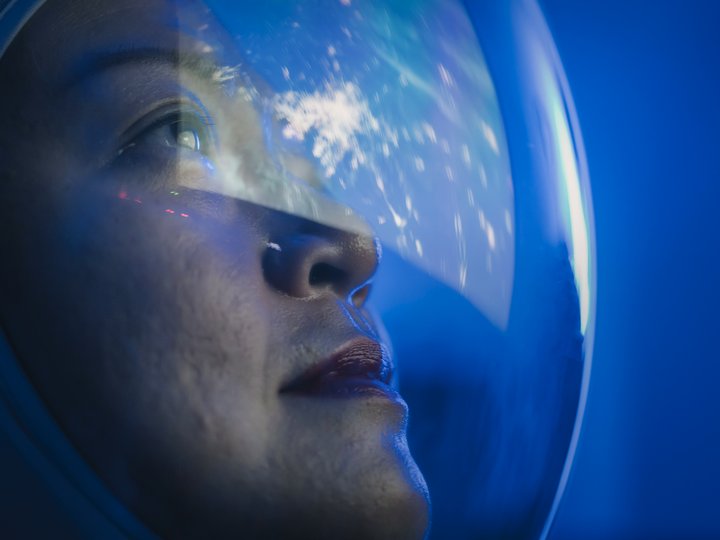 A futuristic interface visualizing health and life-sciences data